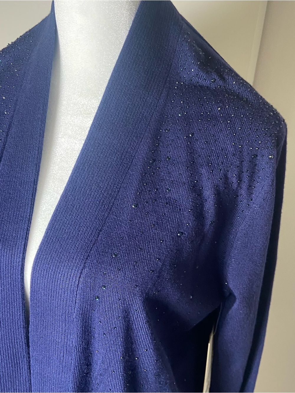 Open-Front Navy Women's Cardigan with Subtle Sparkle - Picture 4 of 8